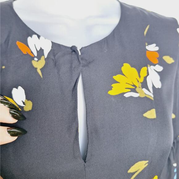 Joie Avari Silk Babydoll Dress XS Black Dark Floral Boho Romantic Mini Dainty - Picture 9 of 15